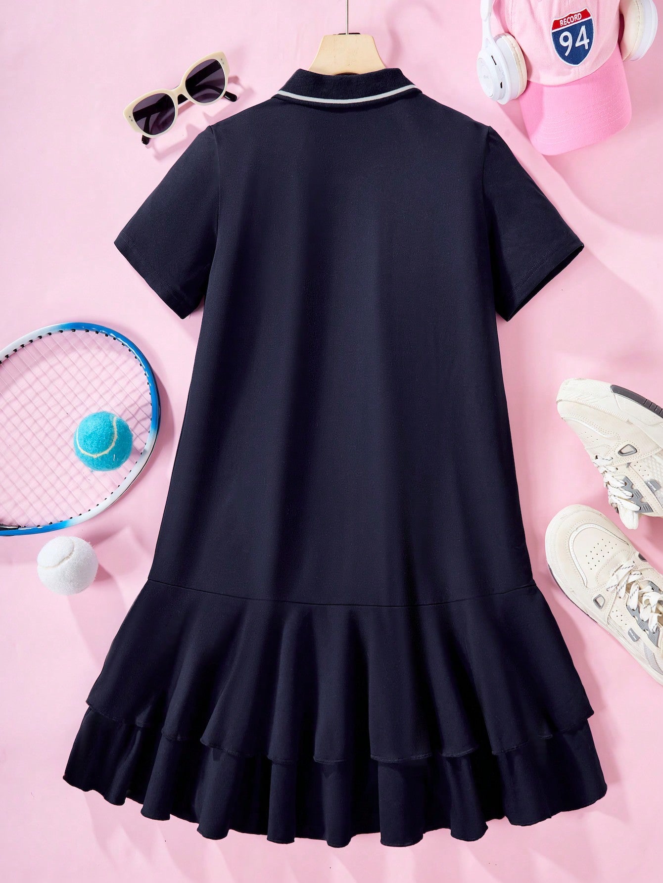 فتاة مراهقة كلية نمط البولو الرقبة فستان صيفي عارض مريح بأكمام قصيرة للسفر