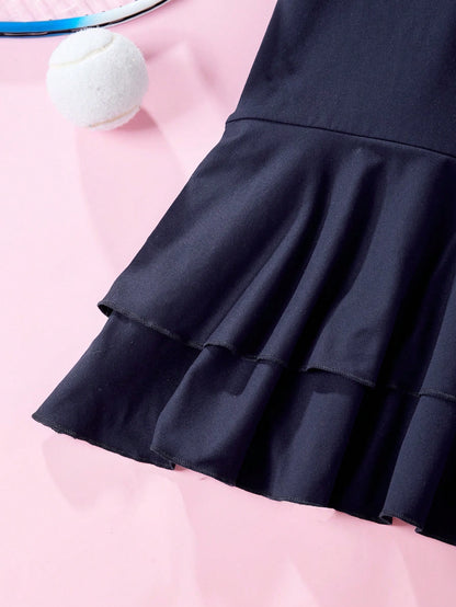 فتاة مراهقة كلية نمط البولو الرقبة فستان صيفي عارض مريح بأكمام قصيرة للسفر