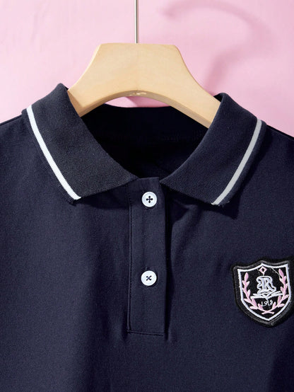 فتاة مراهقة كلية نمط البولو الرقبة فستان صيفي عارض مريح بأكمام قصيرة للسفر