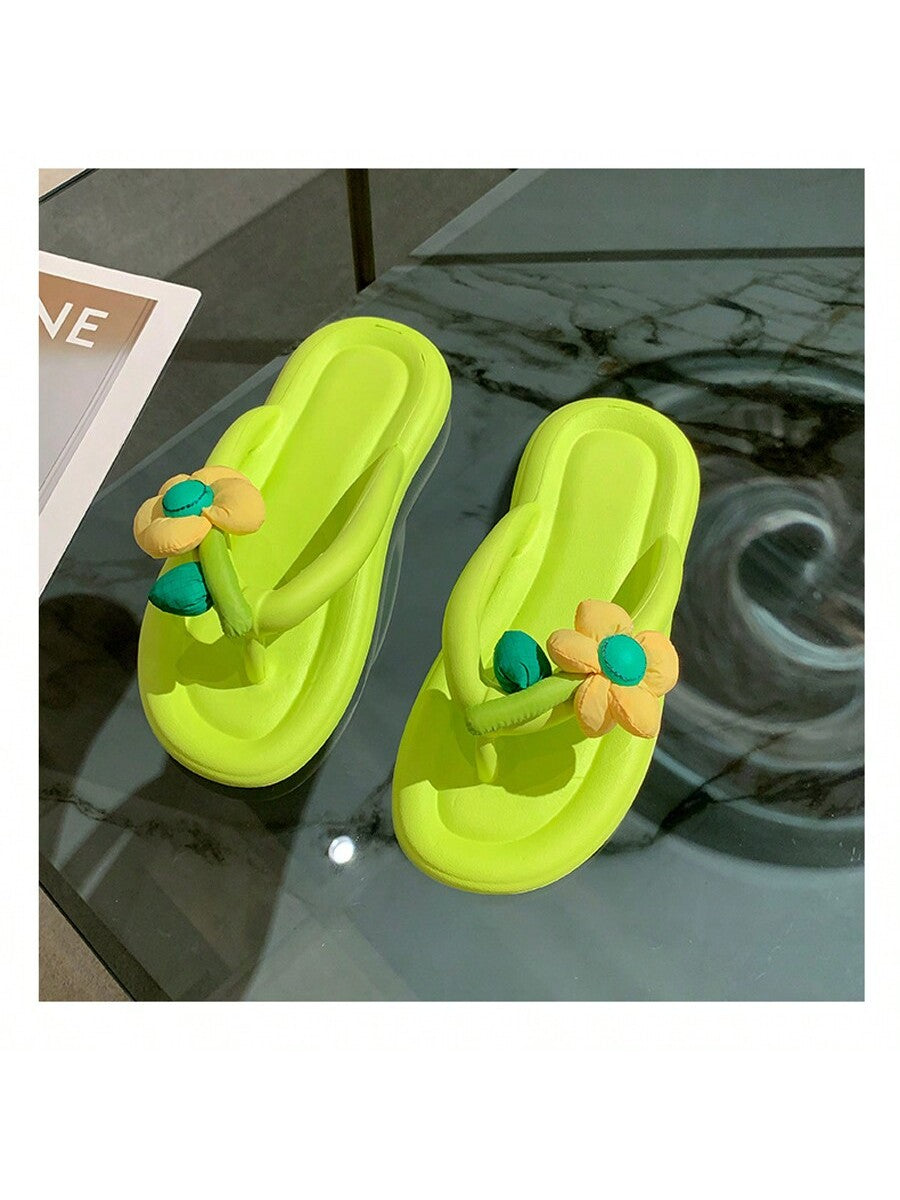 صندل ايفا نسائي وردي بنمط زهرة، رائع المظهر ومانع للانزلاق، مثالي للشاطئ والأماكن الخارجية مع نعل سميك.