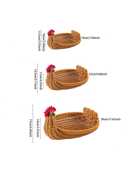 سلة محبوكة يدوياً بتصميم الغزال، سلة تخزين فاكهة وخضروات من الروطان المقلد، سلة خبز لغرفة المعيشة المنزلية، صينية تخزين الوجبات الخفيفة والمكسرات، سلة حماية الطعام، منظم تخزين متعدد الوظائف للمطعم أو المنزل أو الأنشطة الخارجية (3 مقاسات متاحة)