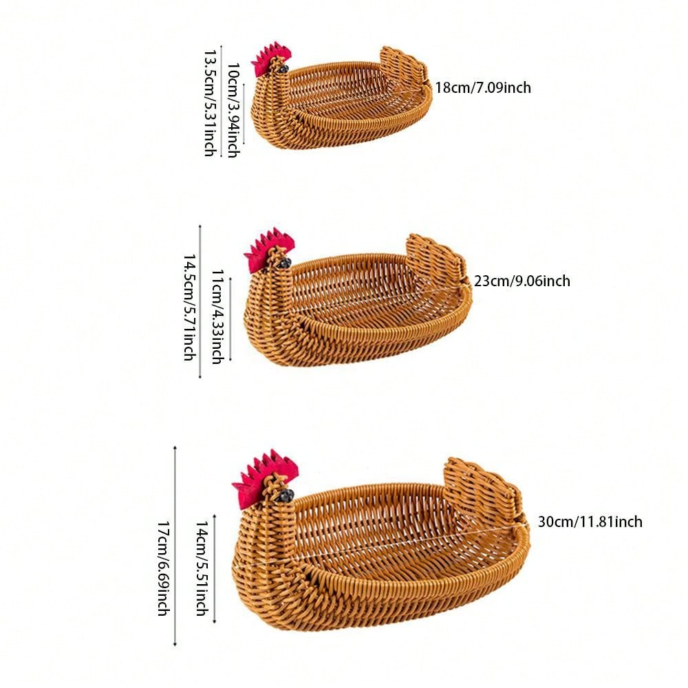 سلة محبوكة يدوياً بتصميم الغزال، سلة تخزين فاكهة وخضروات من الروطان المقلد، سلة خبز لغرفة المعيشة المنزلية، صينية تخزين الوجبات الخفيفة والمكسرات، سلة حماية الطعام، منظم تخزين متعدد الوظائف للمطعم أو المنزل أو الأنشطة الخارجية (3 مقاسات متاحة)