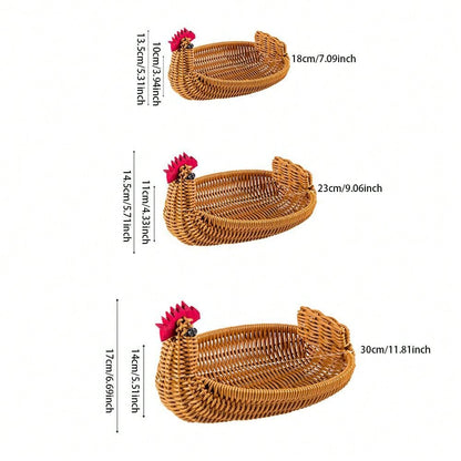 سلة محبوكة يدوياً بتصميم الغزال، سلة تخزين فاكهة وخضروات من الروطان المقلد، سلة خبز لغرفة المعيشة المنزلية، صينية تخزين الوجبات الخفيفة والمكسرات، سلة حماية الطعام، منظم تخزين متعدد الوظائف للمطعم أو المنزل أو الأنشطة الخارجية (3 مقاسات متاحة)
