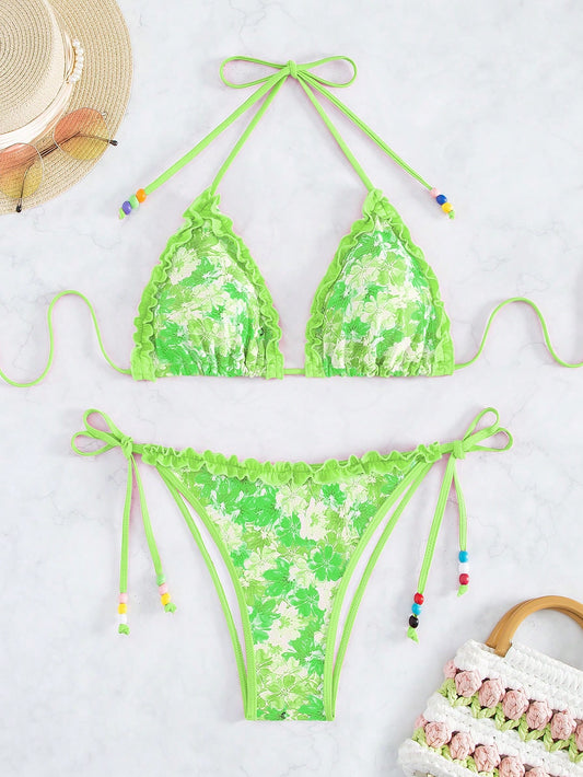 مجموعة بيكيني مطبوعة عصرية للنساء، تصميم عشوائي