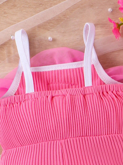 بدلة قفطانية للأطفال الرضع البنات بحمالة مع فصوص رومانسية وتفاصيل زهرية