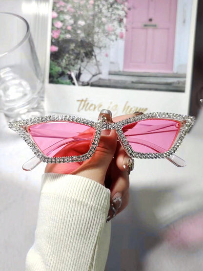 نظارات حفلات موضة فاخرة للنساء مُزينة بالراين واكريستال بإطار وردي بلاستيكي زوج واحد