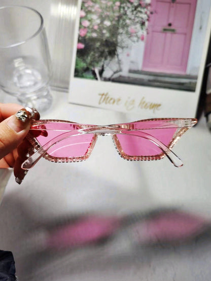 نظارات حفلات موضة فاخرة للنساء مُزينة بالراين واكريستال بإطار وردي بلاستيكي زوج واحد