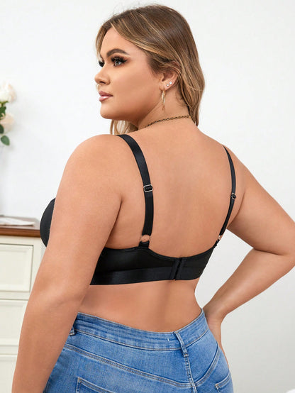 حمالة صدر من الحرير اللبني ذات مقاس زائد مع شبكة شفافة (قطعة واحدة)