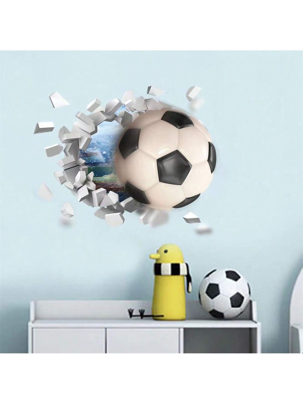 ملصق حائط ثلاثي الأبعاد ستيريوسكوبي كرة قدم، راجبي، ملصقات ديكور الحائط للأطفال غرفة، حضانة، ديكور غرفة النوم، لاصق ذاتي