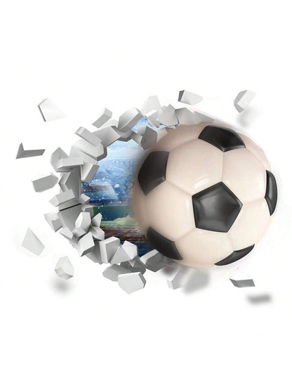 ملصق حائط ثلاثي الأبعاد ستيريوسكوبي كرة قدم، راجبي، ملصقات ديكور الحائط للأطفال غرفة، حضانة، ديكور غرفة النوم، لاصق ذاتي