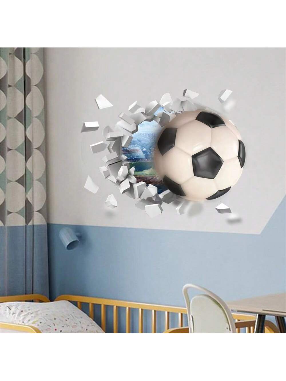 ملصق حائط ثلاثي الأبعاد ستيريوسكوبي كرة قدم، راجبي، ملصقات ديكور الحائط للأطفال غرفة، حضانة، ديكور غرفة النوم، لاصق ذاتي