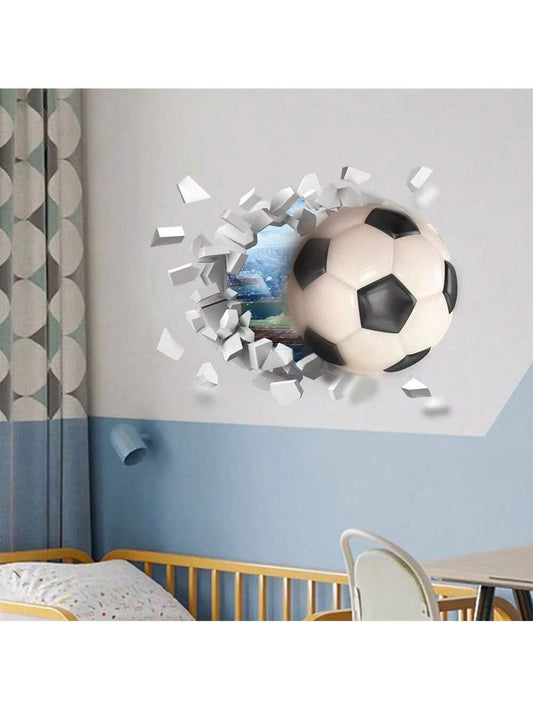 ملصق حائط ثلاثي الأبعاد ستيريوسكوبي كرة قدم، راجبي، ملصقات ديكور الحائط للأطفال غرفة، حضانة، ديكور غرفة النوم، لاصق ذاتي