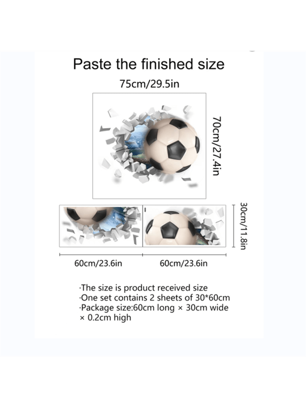 ملصق حائط ثلاثي الأبعاد ستيريوسكوبي كرة قدم، راجبي، ملصقات ديكور الحائط للأطفال غرفة، حضانة، ديكور غرفة النوم، لاصق ذاتي