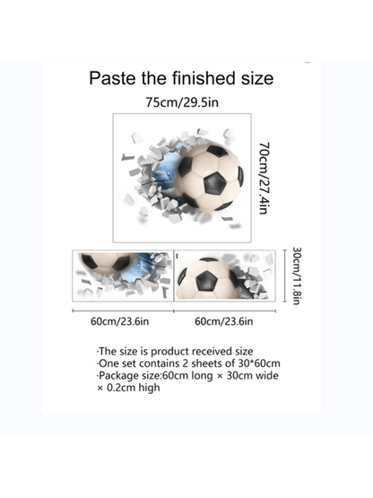 ملصق حائط ثلاثي الأبعاد ستيريوسكوبي كرة قدم، راجبي، ملصقات ديكور الحائط للأطفال غرفة، حضانة، ديكور غرفة النوم، لاصق ذاتي