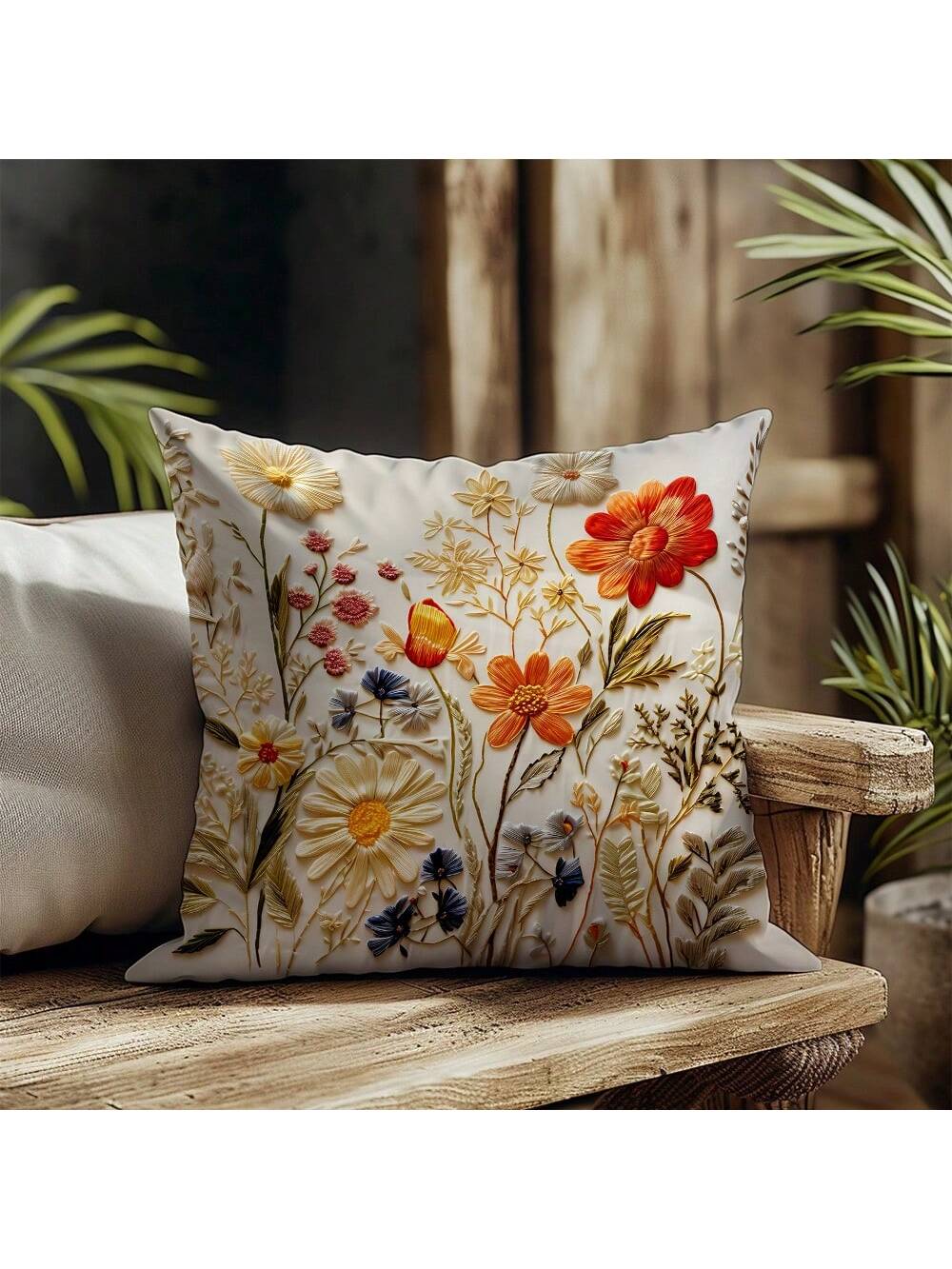 وسادة مخملية بطبعة الأزهار الصغيرة، غرفة أنيقة بأسلوب عصري وزخارف الأريكة