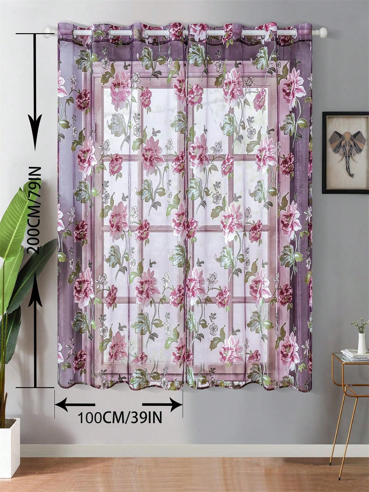 ستائر الوردية النفاذة وردية مزهرة واحدة لغرفة المعيشة غرفة النوم المطبخ ستائر فاخرة مثقبة من الزهور البيونية لتعليق الستائر