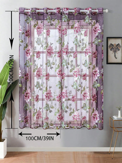 ستائر الوردية النفاذة وردية مزهرة واحدة لغرفة المعيشة غرفة النوم المطبخ ستائر فاخرة مثقبة من الزهور البيونية لتعليق الستائر