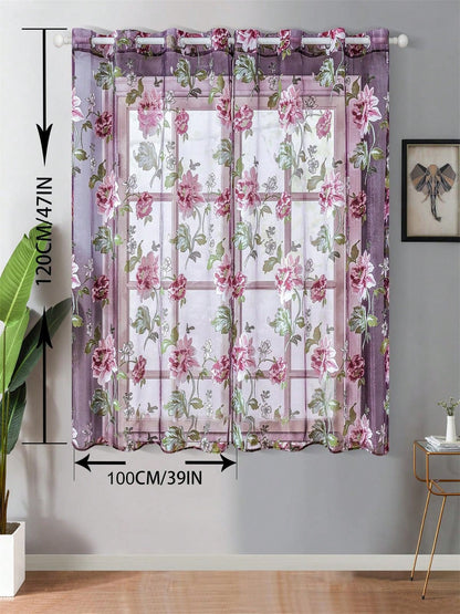 ستائر الوردية النفاذة وردية مزهرة واحدة لغرفة المعيشة غرفة النوم المطبخ ستائر فاخرة مثقبة من الزهور البيونية لتعليق الستائر