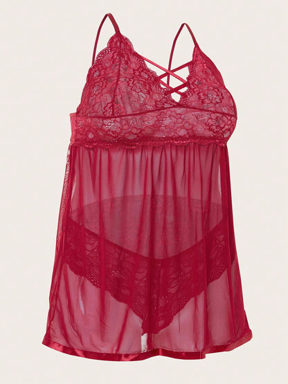 أطقم ملابس داخلية نسائية بمقاسات كبيرة، قميص بيبي دول مثير مفتوح الظهر من الدانتيل