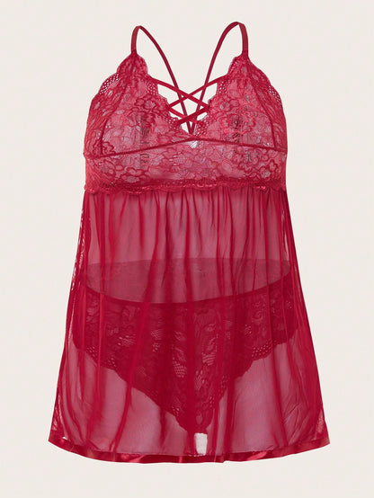 أطقم ملابس داخلية نسائية بمقاسات كبيرة، قميص بيبي دول مثير مفتوح الظهر من الدانتيل