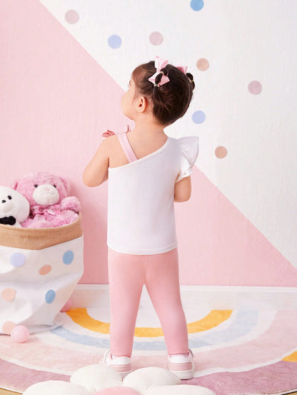 مجموعة بنات رضع للصيف، بلوزة مطبوعة بنمط كرتوني وبنطلون طويل مناسب مع خصر مرن، مناسب للصيف