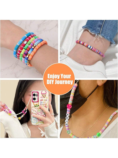 مجموعة أدوات صنع أساور عصرية، خرزات الطين والحجر الأسود، مناسبة لصنع المجوهرات باليد للنساء. مثالي كهدايا وهدايا للمهرجانات.