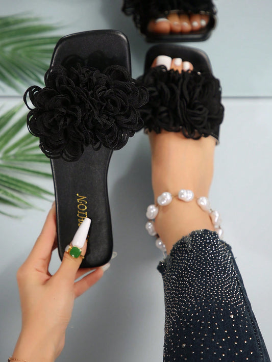 صندل شاطئ صيفي عاري القدم من الأزهار الزخرفية الشعبية العصرية، الوافد الجديد للأحذية الشاطئية الأنيقة