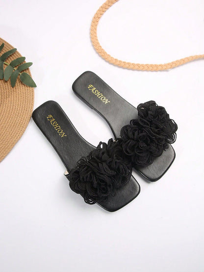 صندل شاطئ صيفي عاري القدم من الأزهار الزخرفية الشعبية العصرية، الوافد الجديد للأحذية الشاطئية الأنيقة