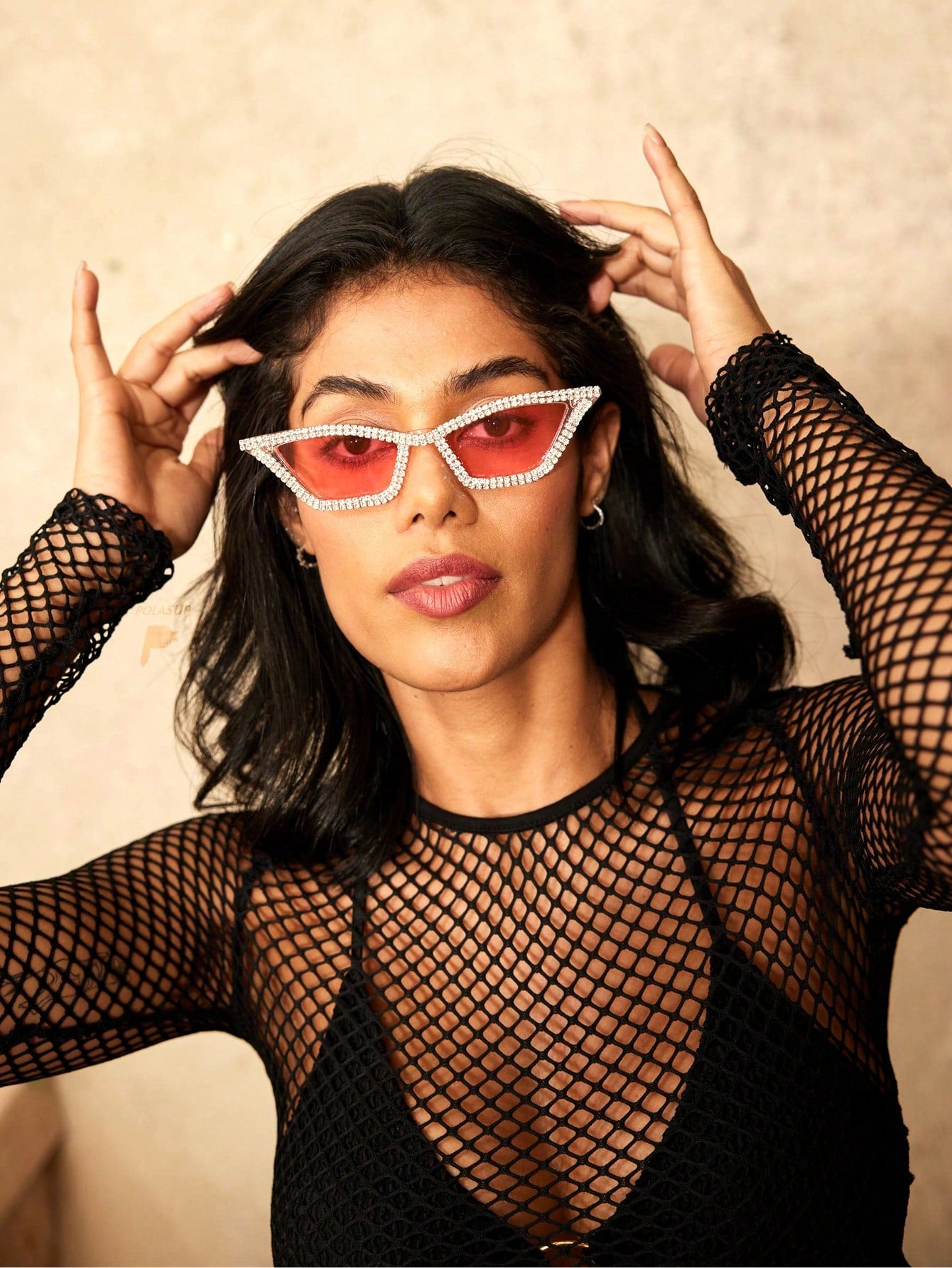 نظارات حفلات موضة فاخرة للنساء مُزينة بالراين واكريستال بإطار وردي بلاستيكي زوج واحد