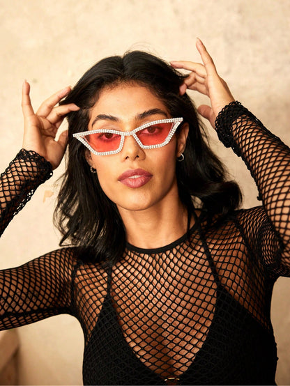 نظارات حفلات موضة فاخرة للنساء مُزينة بالراين واكريستال بإطار وردي بلاستيكي زوج واحد