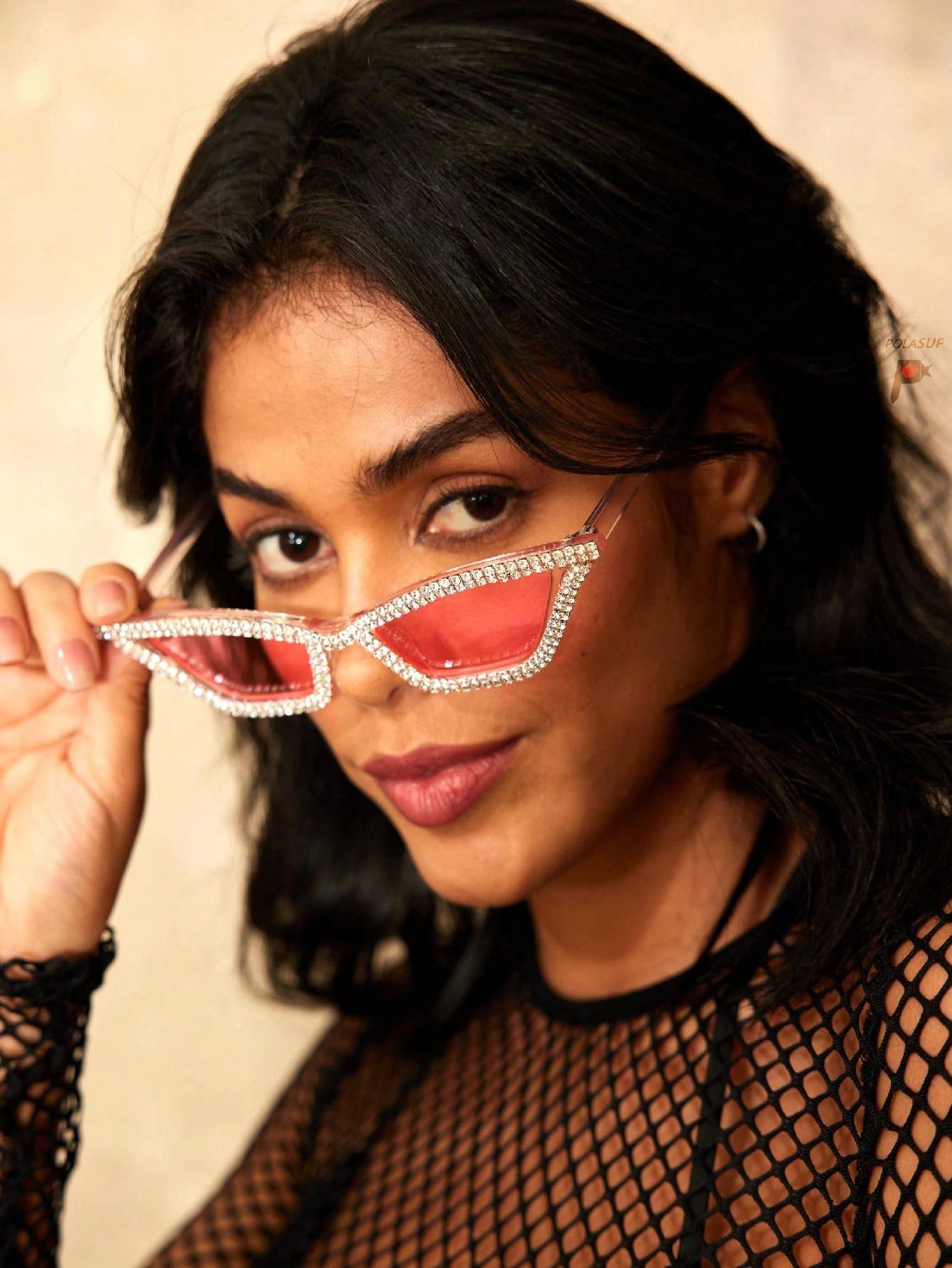 نظارات حفلات موضة فاخرة للنساء مُزينة بالراين واكريستال بإطار وردي بلاستيكي زوج واحد