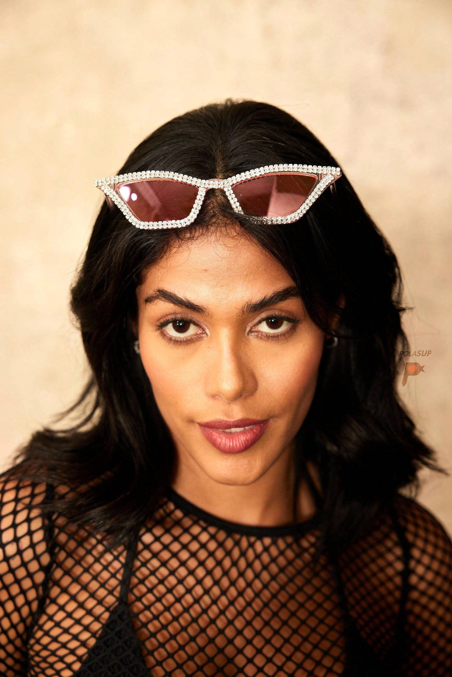 نظارات حفلات موضة فاخرة للنساء مُزينة بالراين واكريستال بإطار وردي بلاستيكي زوج واحد