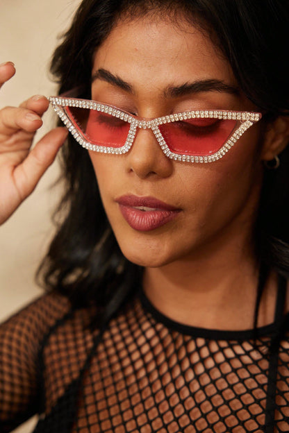 نظارات حفلات موضة فاخرة للنساء مُزينة بالراين واكريستال بإطار وردي بلاستيكي زوج واحد