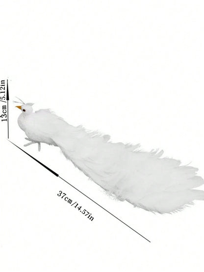 حرف تزيين حديقة باقة ذيل الطاووس الأبيض 37سم محاكية للطاووس بألوانه لتزيين حدائق وديكورات المناظر الطبيعية
