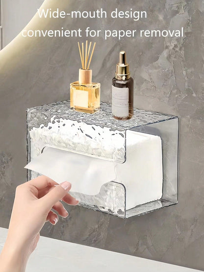 دلو تخزين ورق التواليت المعلق على الحائط للمناديل الورقية الوجه، صندوق تخزين مناديل الحمام والمطبخ واضح ذو فتحة كبيرة