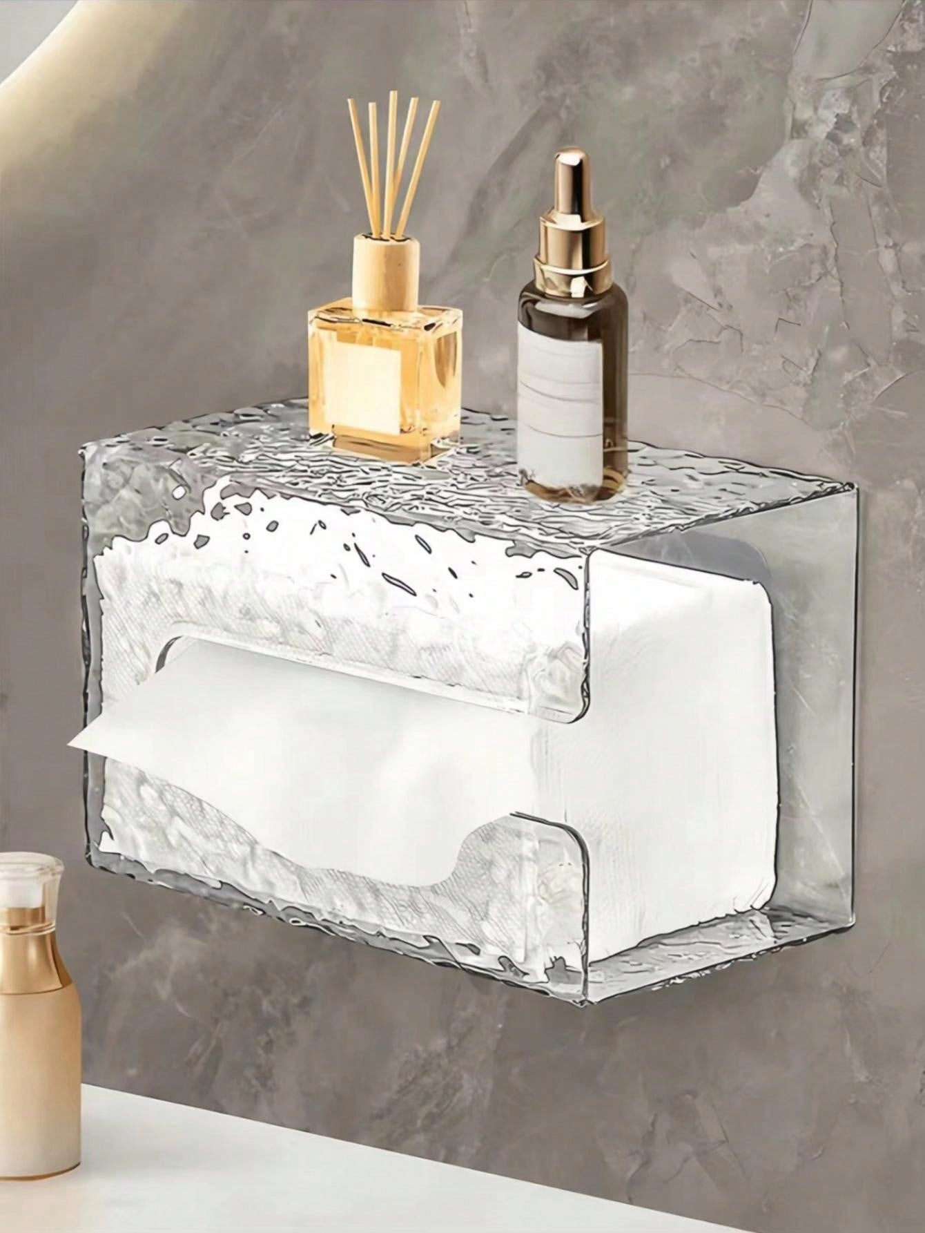 دلو تخزين ورق التواليت المعلق على الحائط للمناديل الورقية الوجه، صندوق تخزين مناديل الحمام والمطبخ واضح ذو فتحة كبيرة