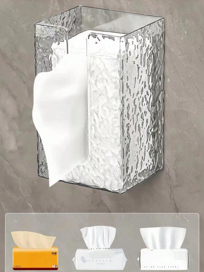 دلو تخزين ورق التواليت المعلق على الحائط للمناديل الورقية الوجه، صندوق تخزين مناديل الحمام والمطبخ واضح ذو فتحة كبيرة