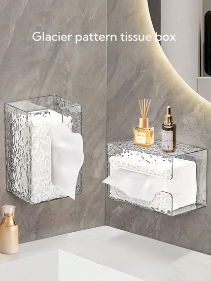 دلو تخزين ورق التواليت المعلق على الحائط للمناديل الورقية الوجه، صندوق تخزين مناديل الحمام والمطبخ واضح ذو فتحة كبيرة