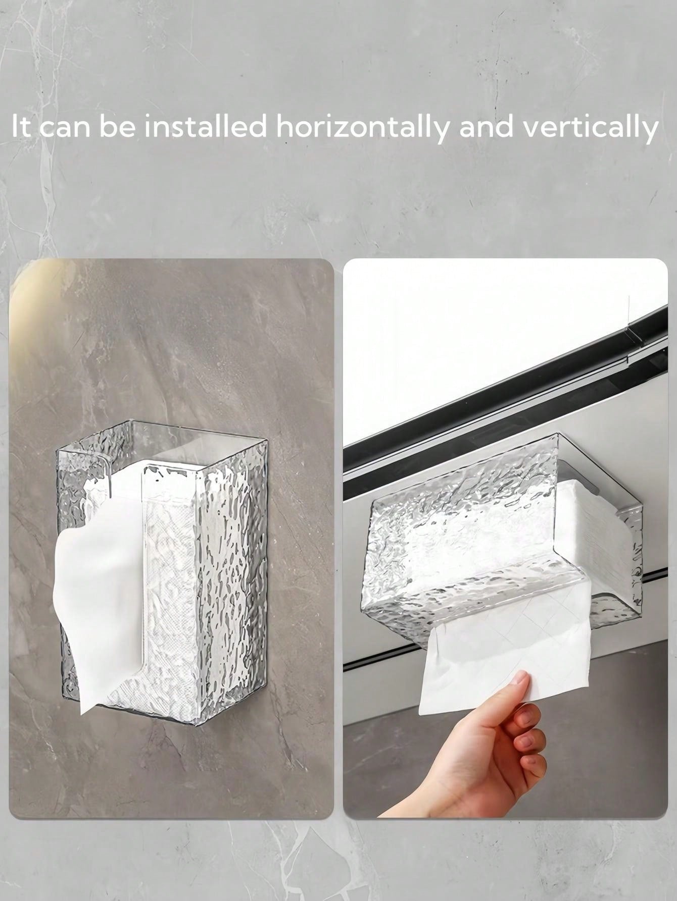 دلو تخزين ورق التواليت المعلق على الحائط للمناديل الورقية الوجه، صندوق تخزين مناديل الحمام والمطبخ واضح ذو فتحة كبيرة