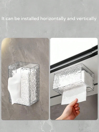 دلو تخزين ورق التواليت المعلق على الحائط للمناديل الورقية الوجه، صندوق تخزين مناديل الحمام والمطبخ واضح ذو فتحة كبيرة