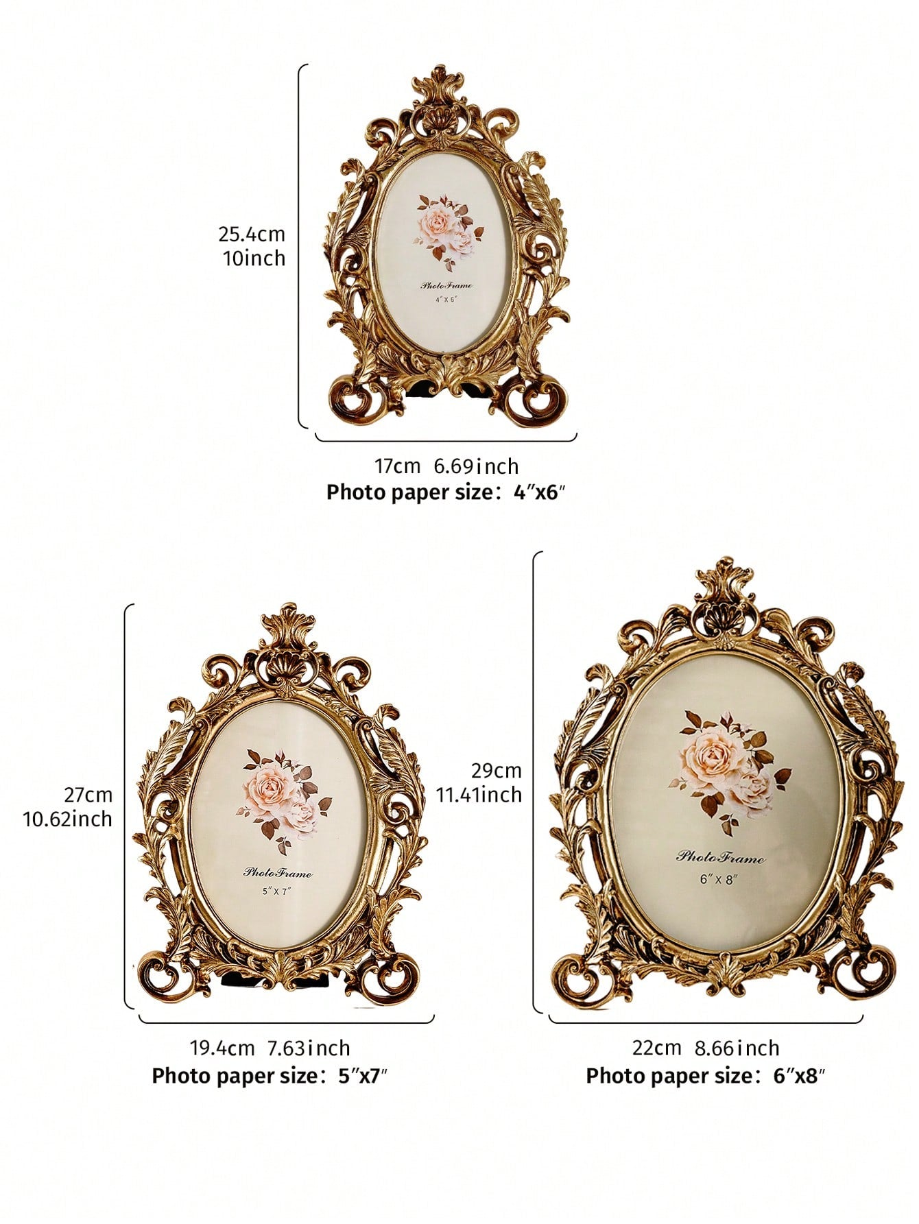 إطار صور بشكل بيضاوي ورديقي أوروبي مزخرف