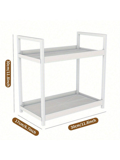 رف تخزين مزدوج الطبقة للحمام - قابل للوضع على الرف الفضائي و تنظيم أدوات التجميل والمكياج - حامل لتنظيم التوابل في المطبخ