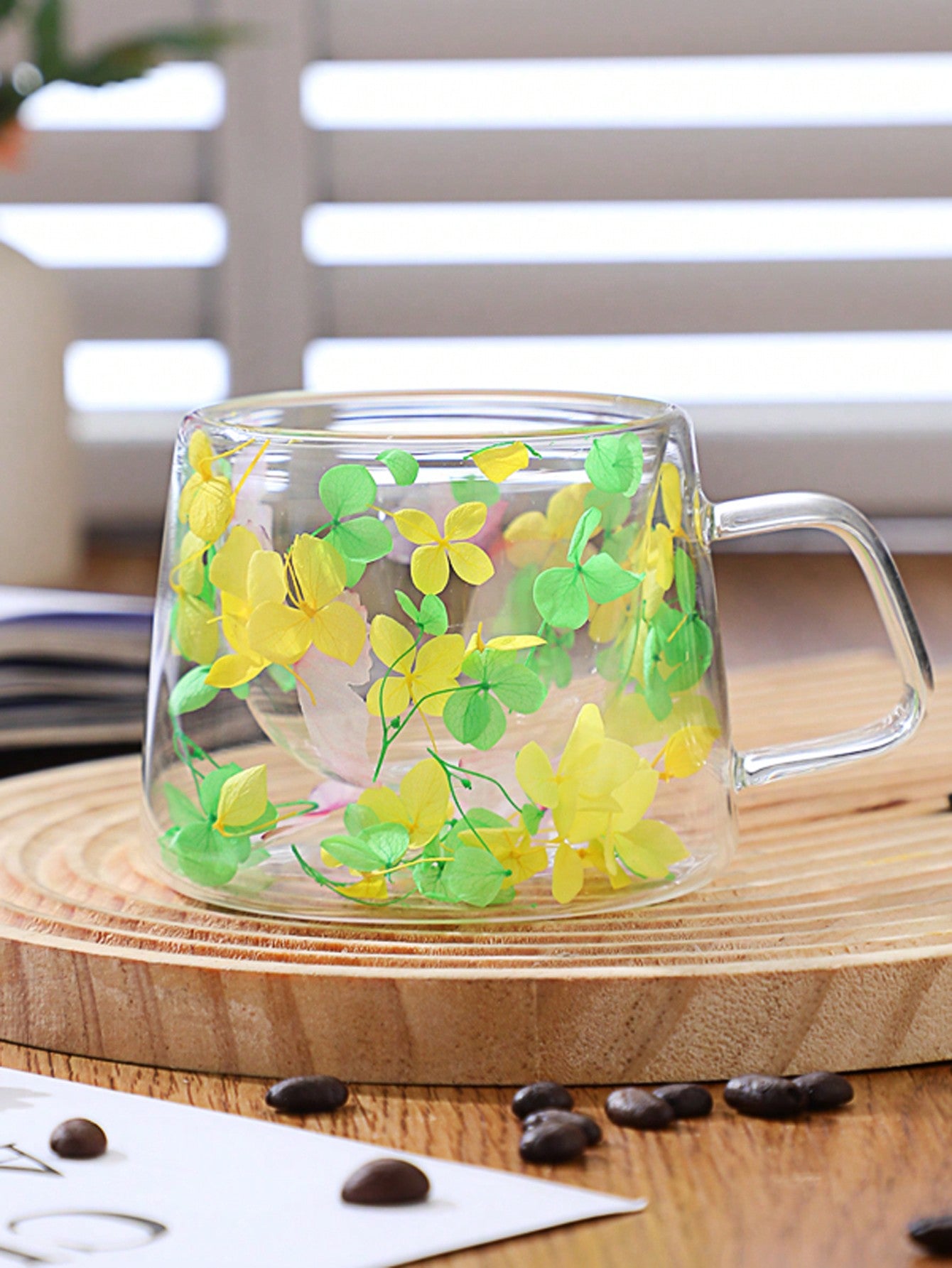 كوب زجاجي مزدوج الطبقات بأزهار حقيقية، بأسلوب بسيط، و كوب زجاجي عالي الجودة عبر الحدود الزجاج البورسليكات المزدوج الطبقات