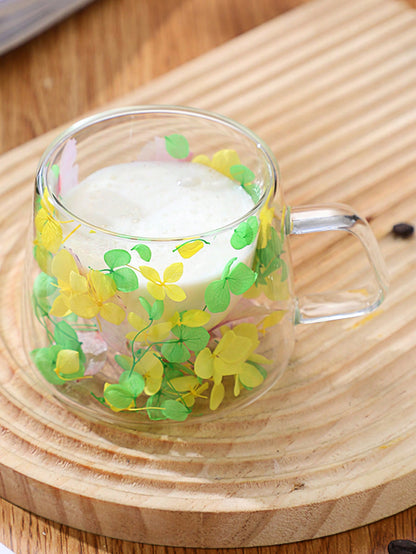 كوب زجاجي مزدوج الطبقات بأزهار حقيقية، بأسلوب بسيط، و كوب زجاجي عالي الجودة عبر الحدود الزجاج البورسليكات المزدوج الطبقات