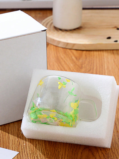 كوب زجاجي مزدوج الطبقات بأزهار حقيقية، بأسلوب بسيط، و كوب زجاجي عالي الجودة عبر الحدود الزجاج البورسليكات المزدوج الطبقات