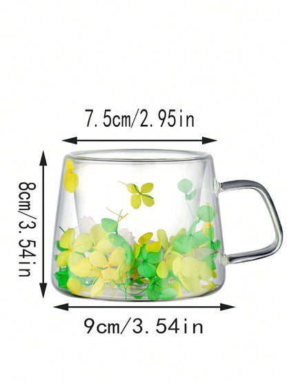 كوب زجاجي مزدوج الطبقات بأزهار حقيقية، بأسلوب بسيط، و كوب زجاجي عالي الجودة عبر الحدود الزجاج البورسليكات المزدوج الطبقات