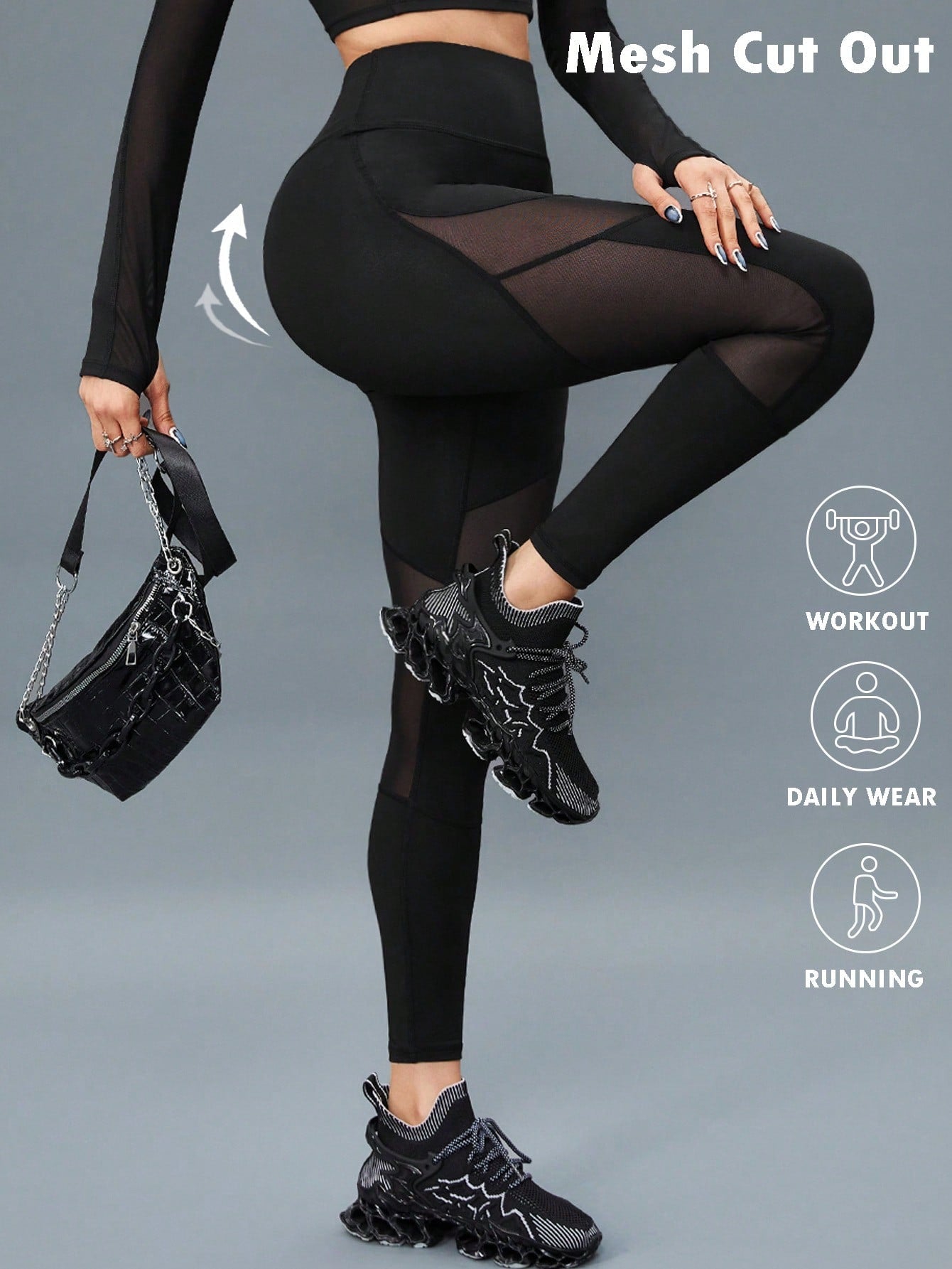 بنطلون ضيق رياضي بشقوق و شبك عالي الخصر للنساء