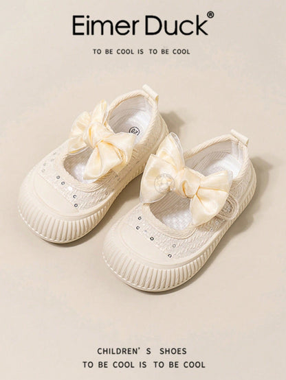 حذاء رياضي عصري للأطفال مزين بفيونكة وزخرفة لامعة