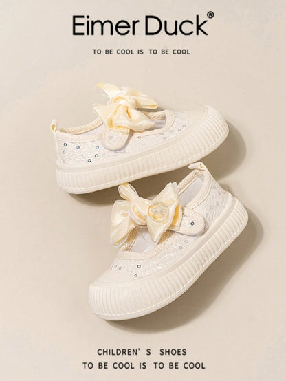 حذاء رياضي عصري للأطفال مزين بفيونكة وزخرفة لامعة