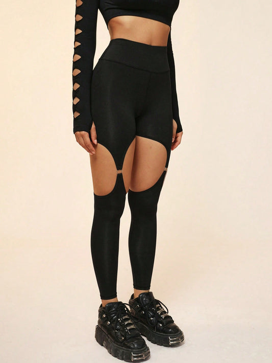 بنطلون ضيق رياضي واسع عند الخصر مُجوف بلون صلب للصيف العصري